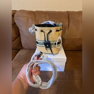 Christian Dior GWP Beige Mini Bucket Bag with Black Accents